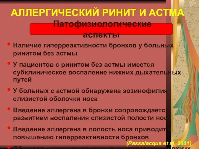 Наличие гиперреактивности бронхов у больных ринитом без астмы У пациентов с ринитом