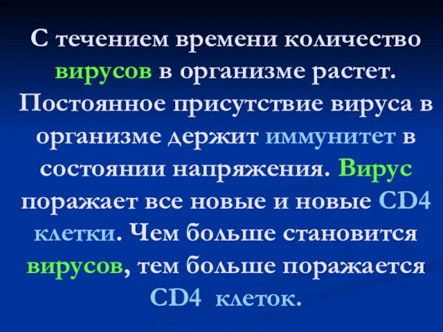 С течением времени количество вирусов в организме растет. Постоянное присутствие вируса в