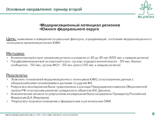 Основные направления: пример второй Модернизационный потенциал регионов Южного федерального округа Цель: выявление