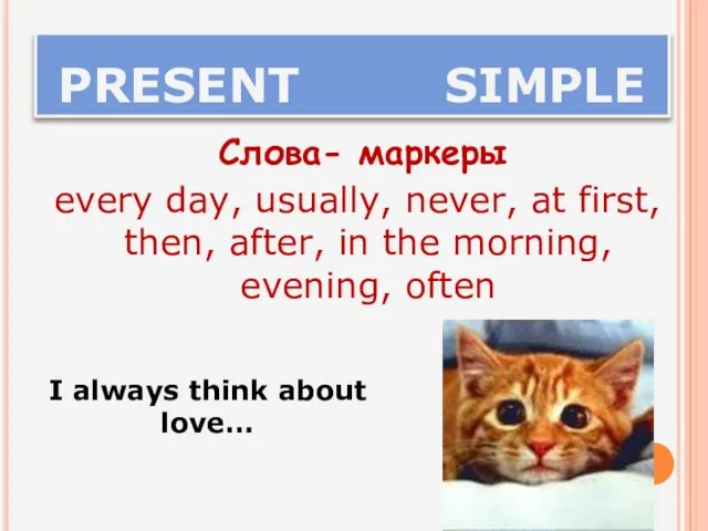 PRESENT SIMPLE Слова- маркеры every day, usually, never, at first, then, after,