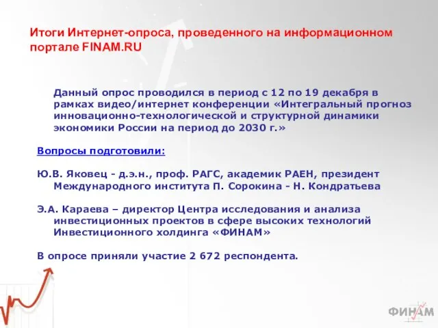 Итоги Интернет-опроса, проведенного на информационном портале FINAM.RU Данный опрос проводился в период