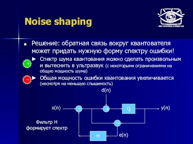 Noise shaping Решение: обратная связь вокруг квантователя может придать нужную форму спектру