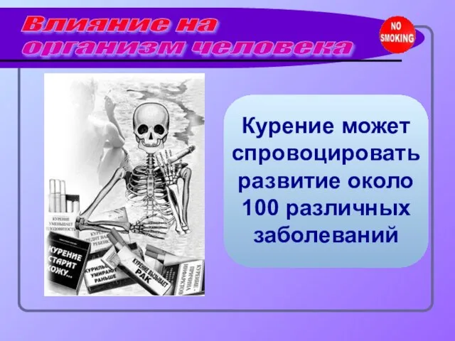 Влияние на организм человека Курение может спровоцировать развитие около 100 различных заболеваний