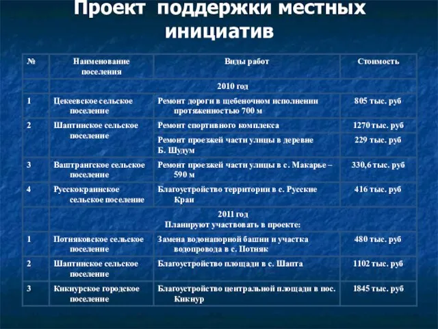 Проект поддержки местных инициатив