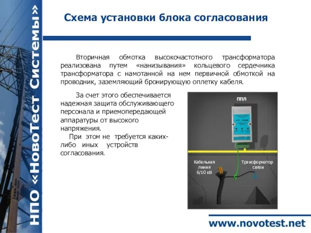 Схема установки блока согласования Вторичная обмотка высокочастотного трансформатора реализована путем «нанизывания» кольцевого