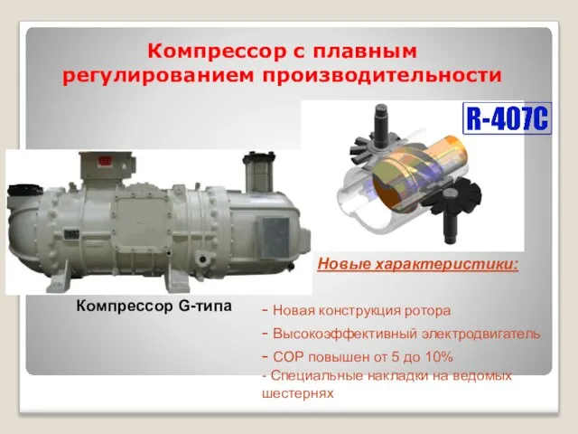 Компрессор G-типа - Новая конструкция ротора - Высокоэффективный электродвигатель - COP повышен