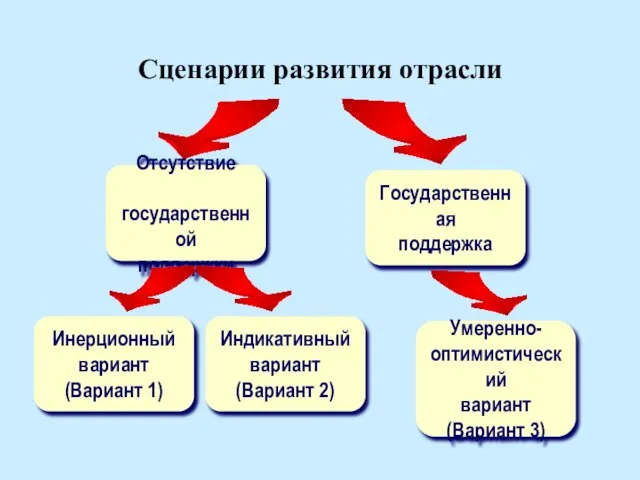 Сценарии развития отрасли Государственная поддержка Отсутствие государственной поддержки Инерционный вариант (Вариант 1)