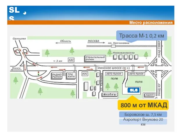 800 м от МКАД SLS Боровское ш. 7,5 км Аэропорт Внуково 20