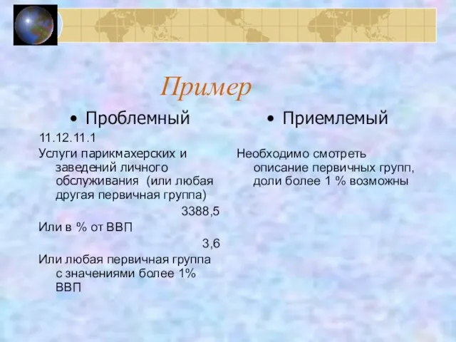 Пример Проблемный 11.12.11.1 Услуги парикмахерских и заведений личного обслуживания (или любая другая