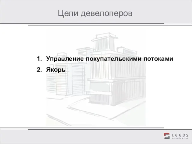 Цели девелоперов Управление покупательскими потоками Якорь