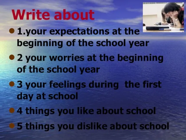 Write about 1.your expectations at the beginning of the school year 2