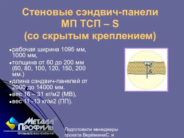 Подготовили менеджеры проекта ВерёвкинаС. и Лебедев М. Стеновые сэндвич-панели МП ТСП –