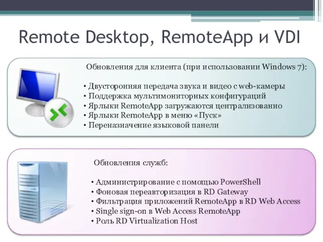 Remote Desktop, RemoteApp и VDI Обновления для клиента (при использовании Windows 7):