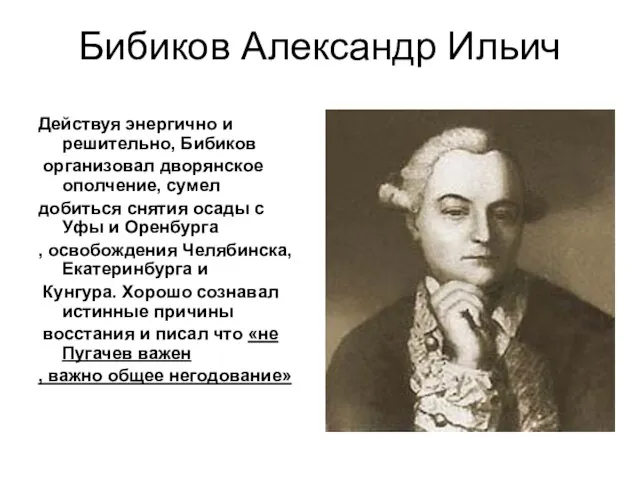 Бибиков Александр Ильич Действуя энергично и решительно, Бибиков организовал дворянское ополчение, сумел
