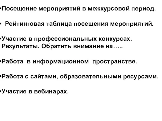 Посещение мероприятий в межкурсовой период. Рейтинговая таблица посещения мероприятий. Участие в профессиональных