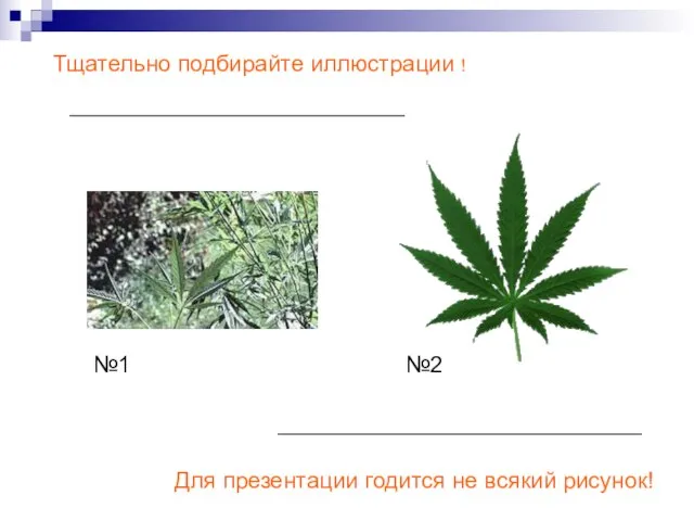 Тщательно подбирайте иллюстрации ! Для презентации годится не всякий рисунок! №1 №2