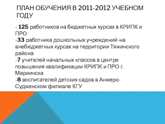 - 125 работников на бюджетных курсах в КРИПК и ПРО -33 работника