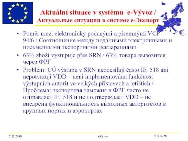 2.12.2009 eVývoz Aktuální situace v systému e-Vývoz / Актуальные ситуации в системе