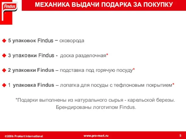 МЕХАНИКА ВЫДАЧИ ПОДАРКА ЗА ПОКУПКУ 5 упаковок Findus – сковорода 3 упаковки