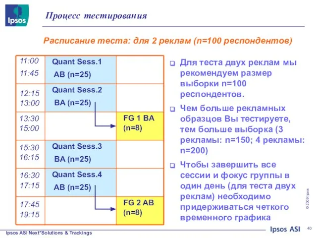 Для теста двух реклам мы рекомендуем размер выборки n=100 респондентов. Чем больше