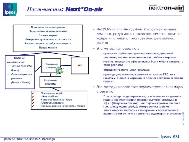 Пост-тесты: Next*On-air Next*On-air это инструмент, который позволяет измерить результаты показа рекламного ролика