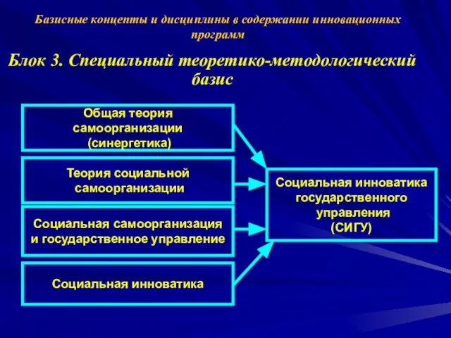 Базисные концепты и дисциплины в содержании инновационных программ Блок 3. Специальный теоретико-методологический