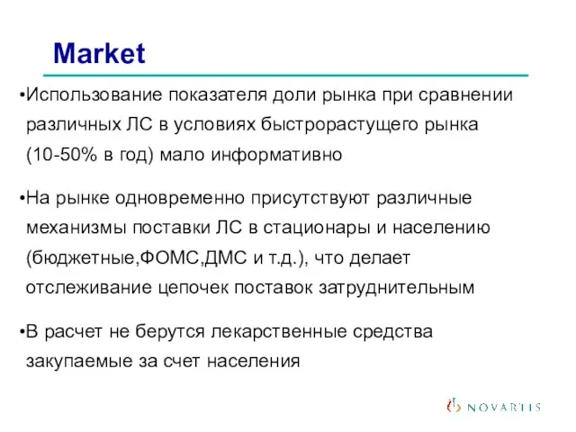 Использование показателя доли рынка при сравнении различных ЛС в условиях быстрорастущего рынка