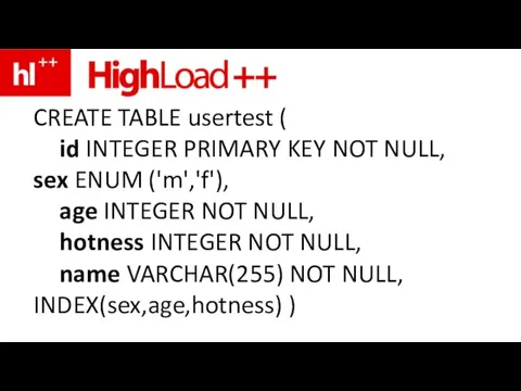 CREATE TABLE usertest ( id INTEGER PRIMARY KEY NOT NULL, sex ENUM