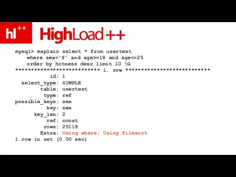 mysql> explain select * from usertest where sex='f' and age>=18 and age