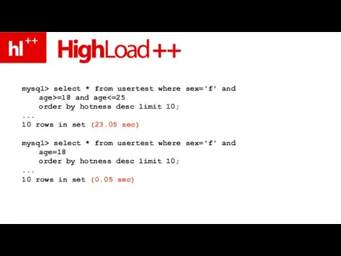 mysql> select * from usertest where sex='f' and age>=18 and age select