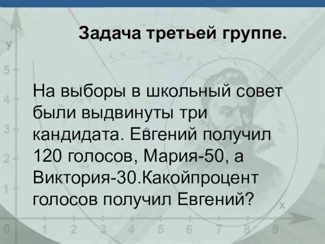 Задача третьей группе. На выборы в школьный совет были выдвинуты три кандидата.