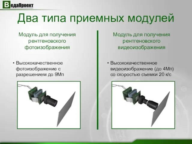 Два типа приемных модулей Модуль для получения рентгеновского фотоизображения Модуль для получения