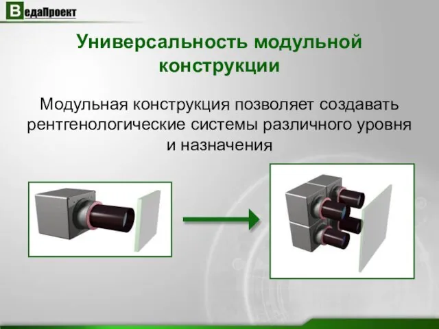 Универсальность модульной конструкции Модульная конструкция позволяет создавать рентгенологические системы различного уровня и назначения