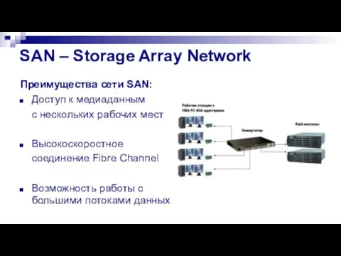 SAN – Storage Array Network Преимущества сети SAN: Доступ к медиаданным с