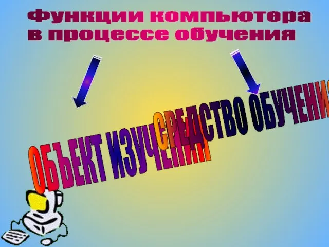 Функции компьютера в процессе обучения ОБЪЕКТ ИЗУЧЕНИЯ СРЕДСТВО ОБУЧЕНИЯ