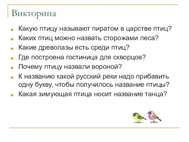 Викторина Какую птицу называют пиратом в царстве птиц? Каких птиц можно назвать