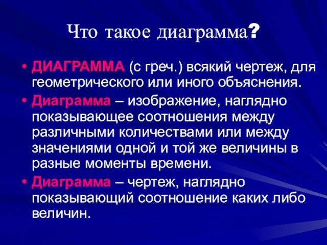 Что такое диаграмма? ДИАГРАММА (с греч.) всякий чертеж, для геометрического или иного