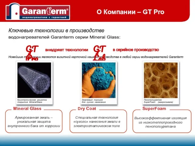 Mineral Glass Dry Coat SuperFoam Ключевые технологии в производстве водонагревателей Garanterm серии