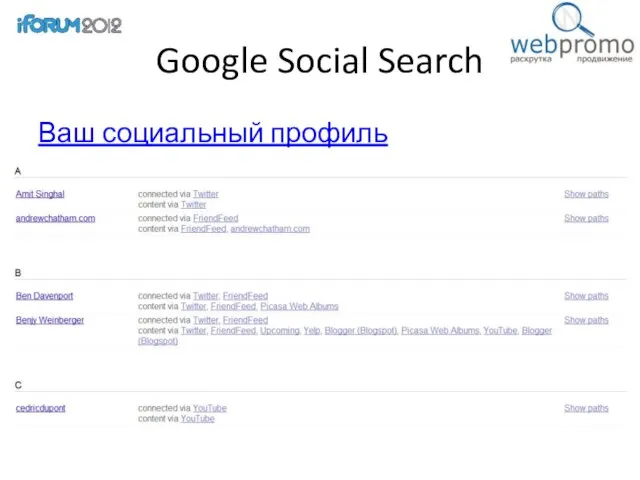 Google Social Search Ваш социальный профиль