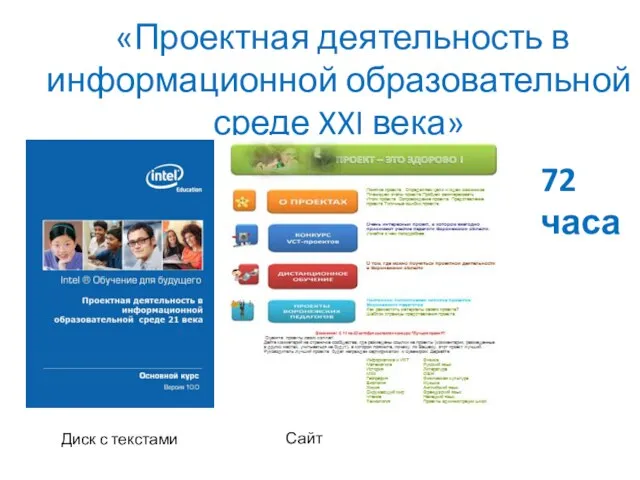 «Проектная деятельность в информационной образовательной среде XXI века» Диск с текстами Сайт 72 часа