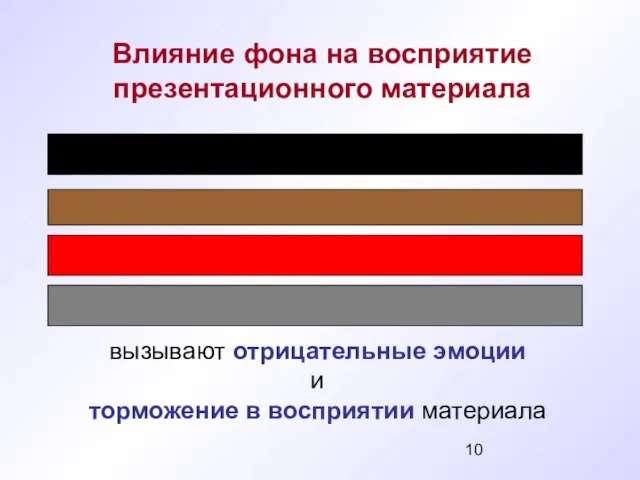 вызывают отрицательные эмоции и торможение в восприятии материала Влияние фона на восприятие презентационного материала