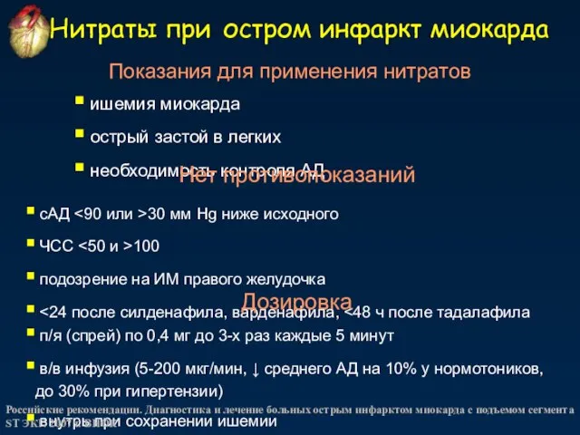 Нитраты при остром инфаркт миокарда Показания для применения нитратов ишемия миокарда острый