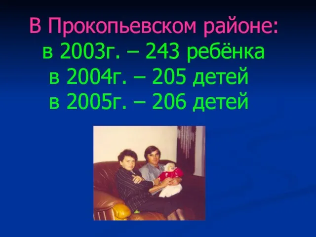 В Прокопьевском районе: в 2003г. – 243 ребёнка в 2004г. – 205