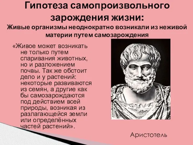 «Живое может возникать не только путем спаривания животных, но и разложением почвы.