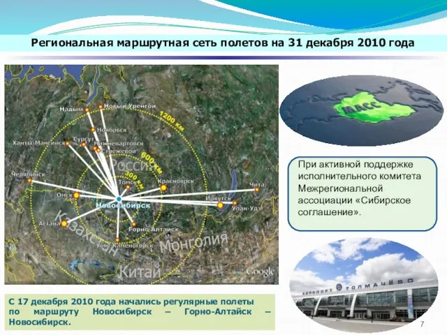 С 17 декабря 2010 года начались регулярные полеты по маршруту Новосибирск –