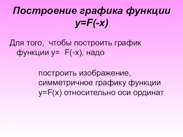 Построение графика функции y=F(-x) Для того, чтобы построить график функции y= F(-x),