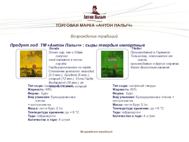 Возрождение традиций ТОРГОВАЯ МАРКА «АНТОН ПАЛЫЧ» Возрождение традиций Продукт под ТМ «Антон