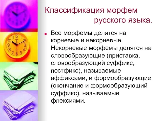 Классификация морфем русского языка. Все морфемы делятся на корневые и некорневые. Некорневые