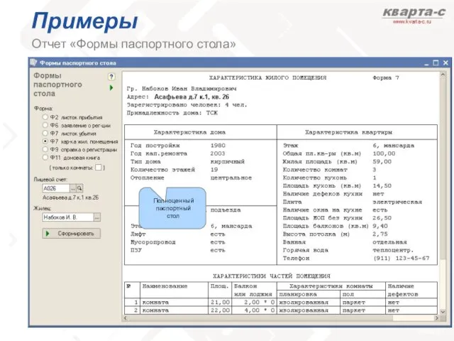 Примеры Отчет «Формы паспортного стола» Полноценный паспортный стол