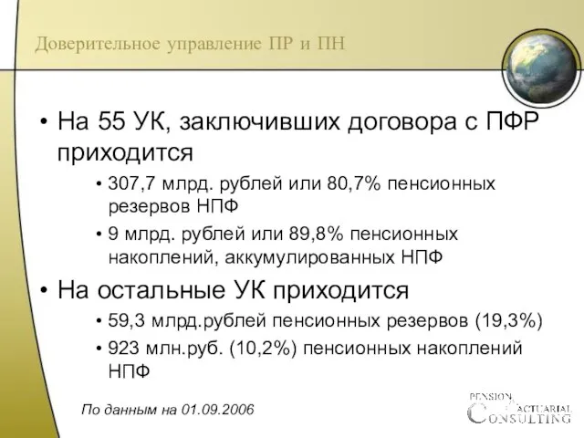 Доверительное управление ПР и ПН На 55 УК, заключивших договора с ПФР